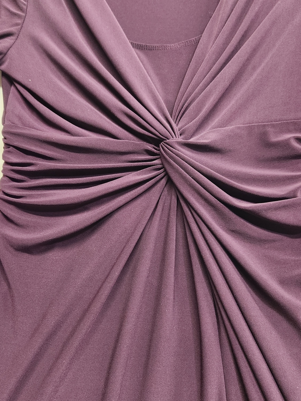 ⭐️Chaps Plum Purple Twist Front Midi Dress Small S V Neck Ruched Jersey Elegant - Picture 4 of 15